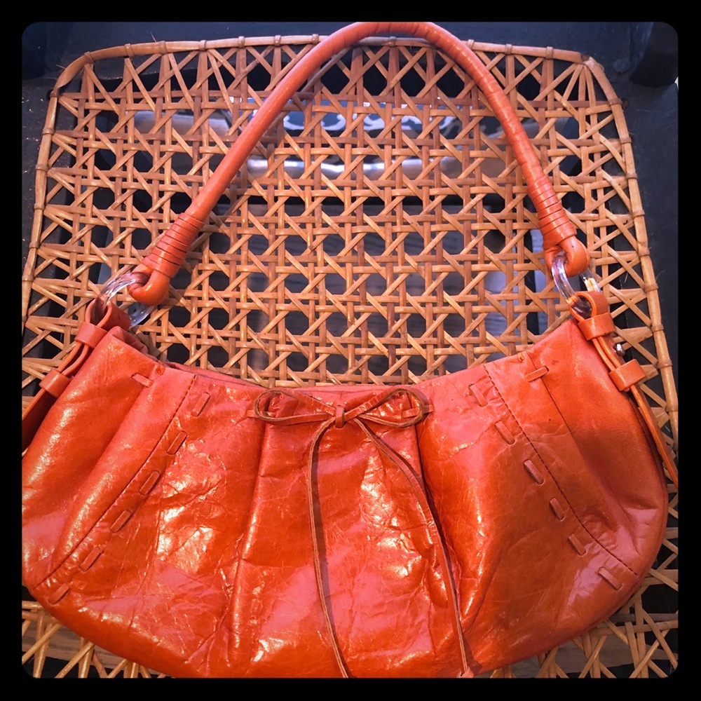 Orange leather Aspiga small handbag perfect!